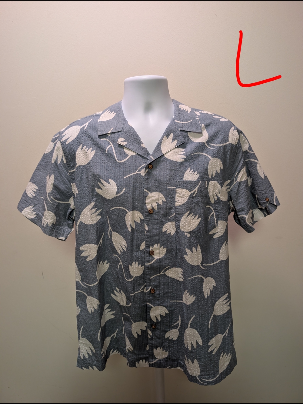 Ben Sherman Blue Button-Down Shirt with White Floral Print